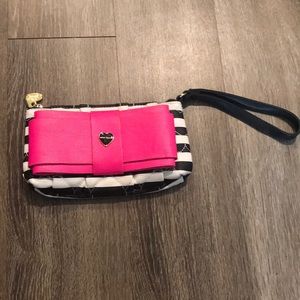 Betsey Johnson Black, White & Pink Clutch